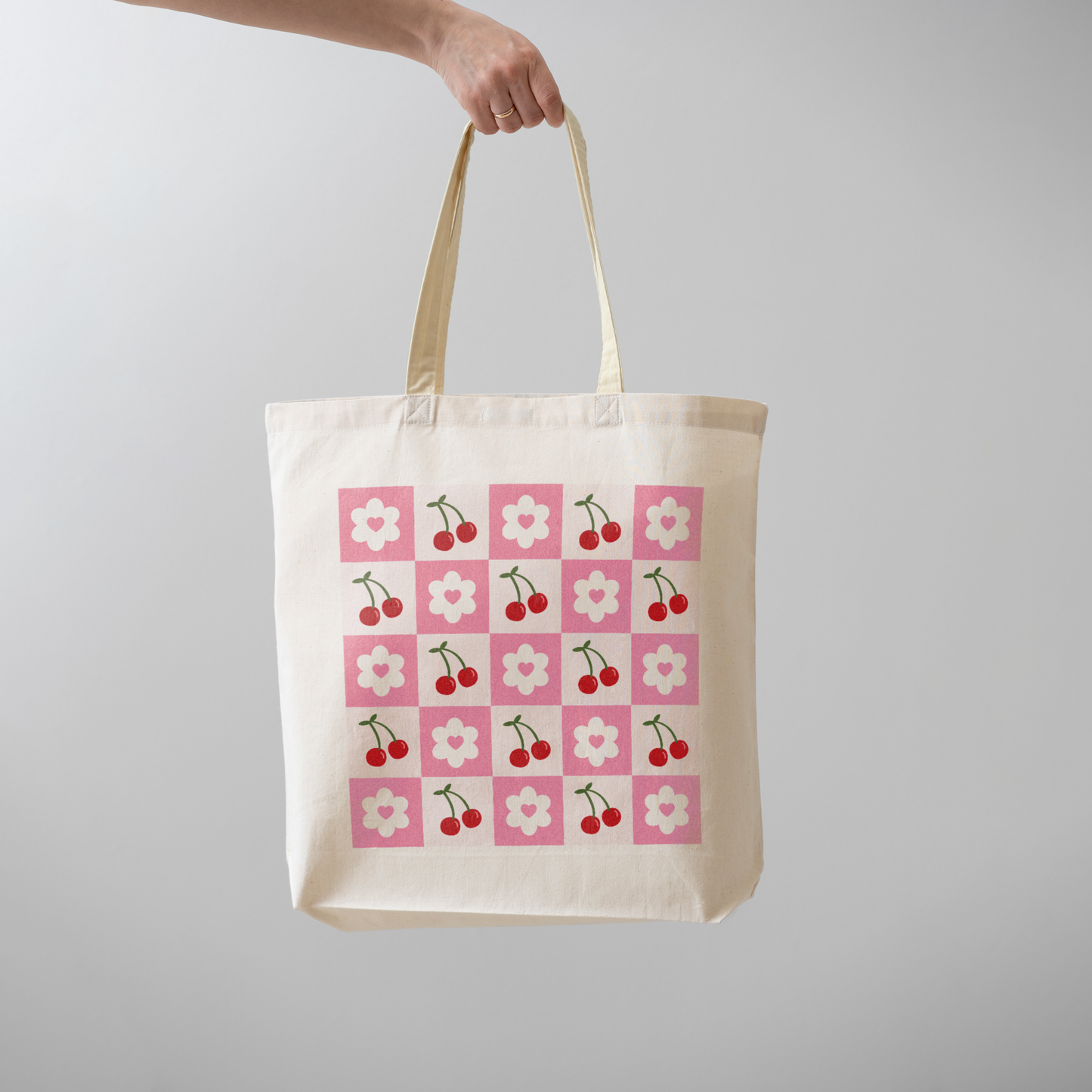Pink Cherry & Flower Tote Bag