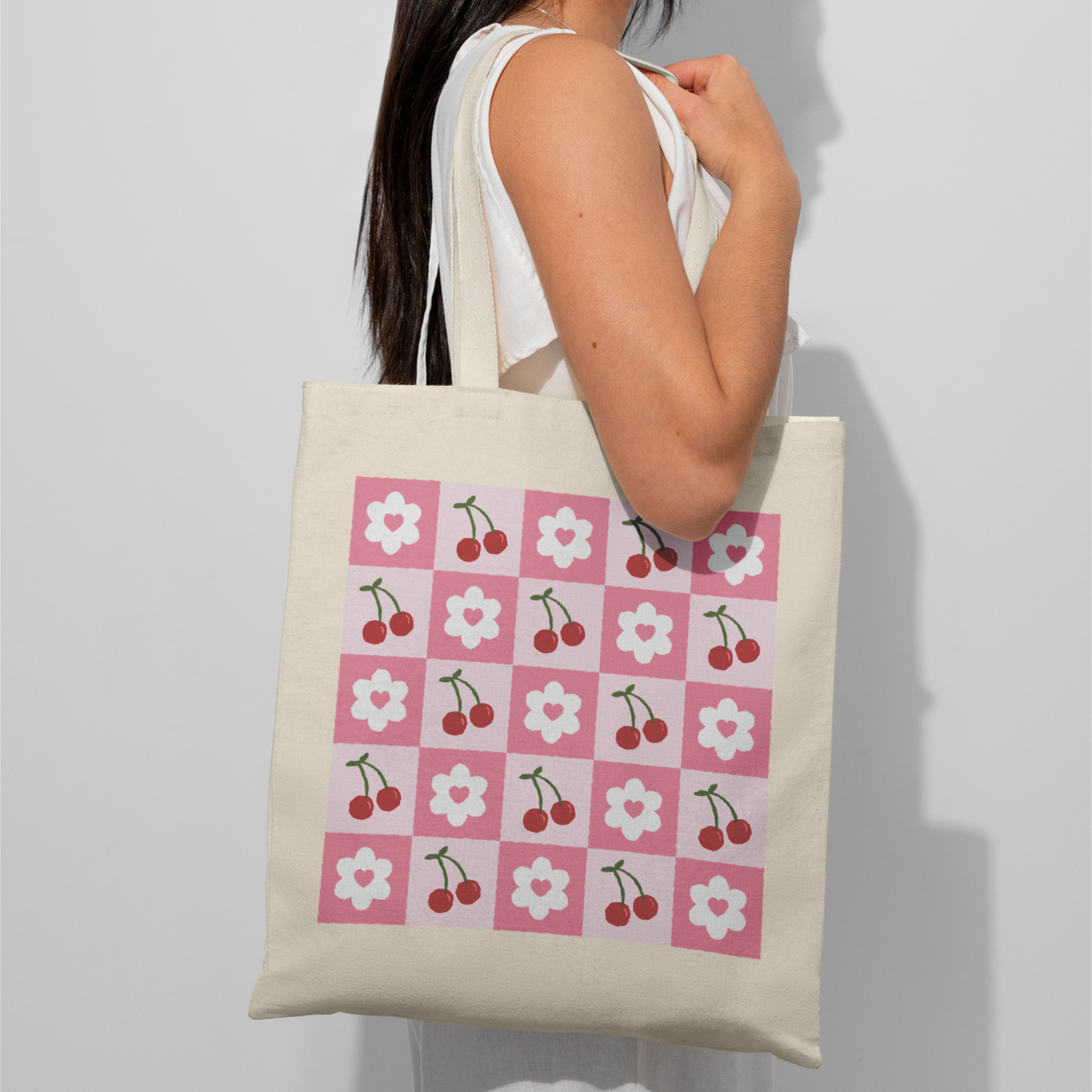Pink Cherry & Flower Tote Bag
