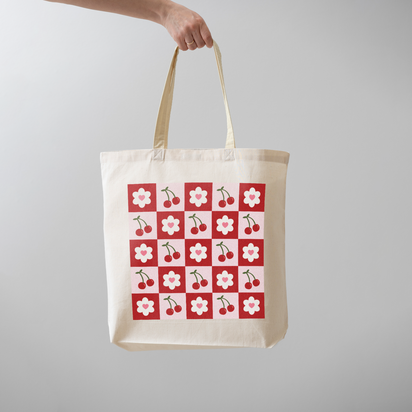 Red Cherry & Flower Tote Bag