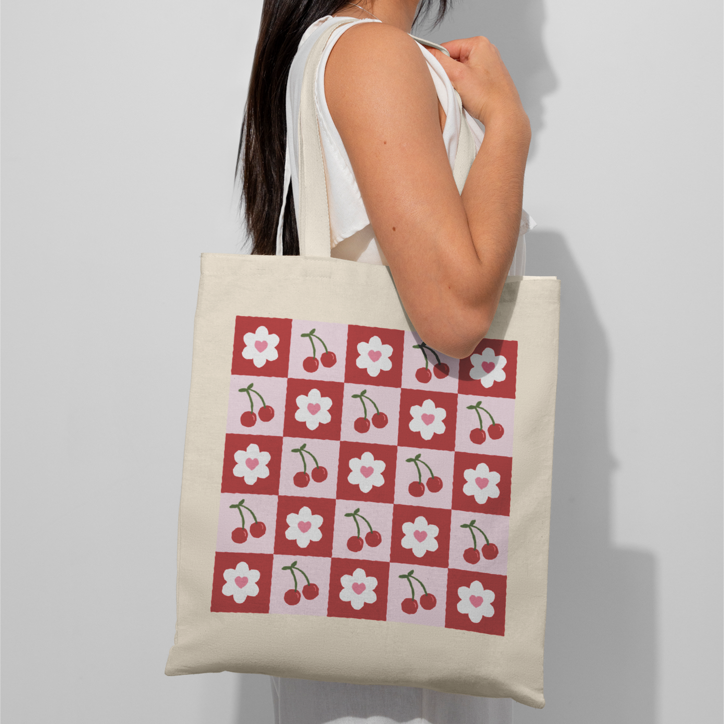 Red Cherry & Flower Tote Bag