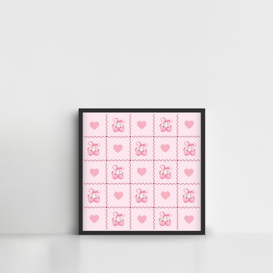 Pink Cherry with Bow and Heart Framed Poster Wall Art