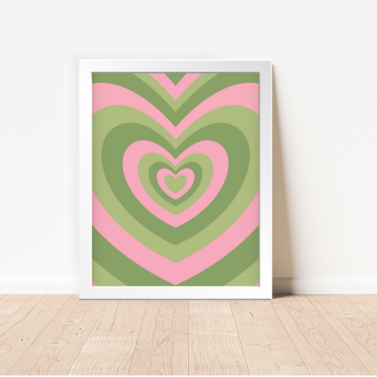 Big Hearts Green Pink Framed Poster Wall Art